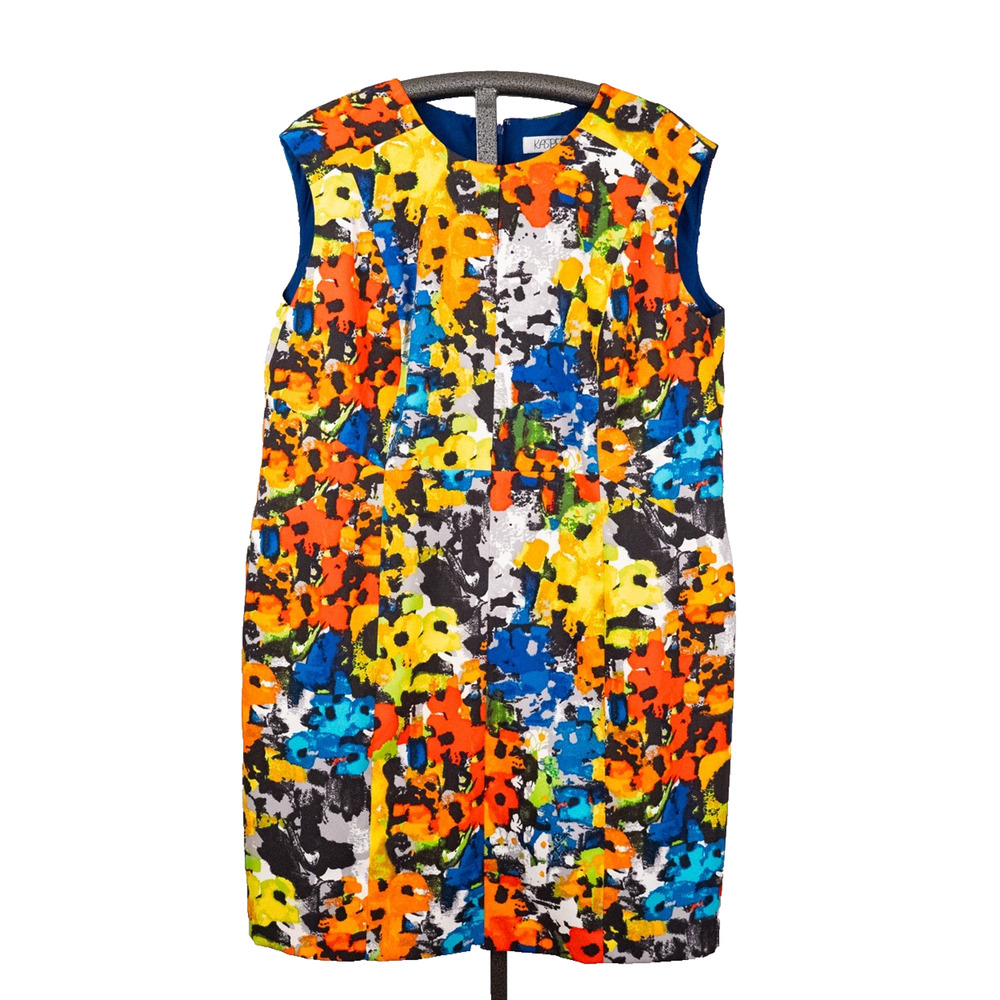 KASPER Abstract Floral Sheath Dress Women's 22W Keyhole Neckline Artsy Rainbow